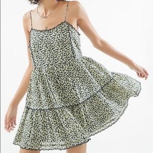 UO Hanna Scallop Babydoll Dress in black multi